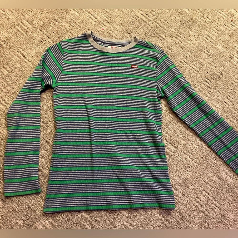 Levi's Kids Green and Blue Striped Long Sleeve Tee